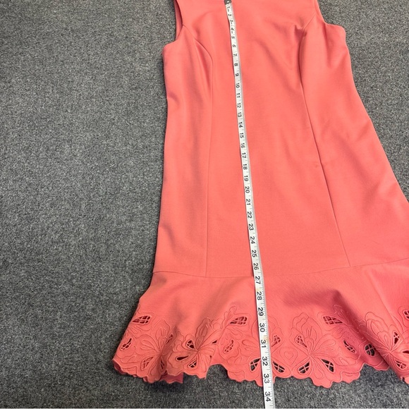 RSVP by TALBOTS Coral  Ponte Knit Embroidered Flounce Sheath Dress Sz 6 - Picture 6 of 8